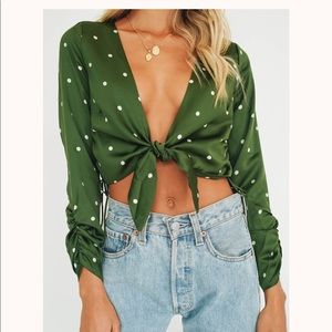 Green Tie Front Top
